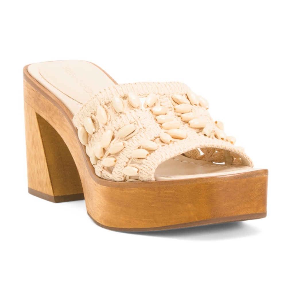 Bernardo Cream Beaded Crochet Platform Sandals